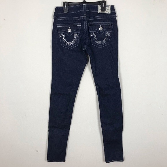 True Religion World Tour Julie Dark Wash Jeans- Jeweled Back Pockets- Size 27 - Picture 5 of 8
